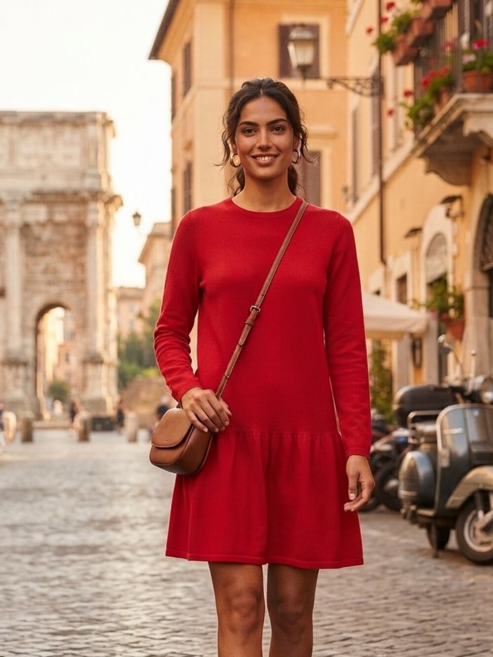 Nwt MaxMara Red Long-Sleeve Drop-Waist Mini Dress S
